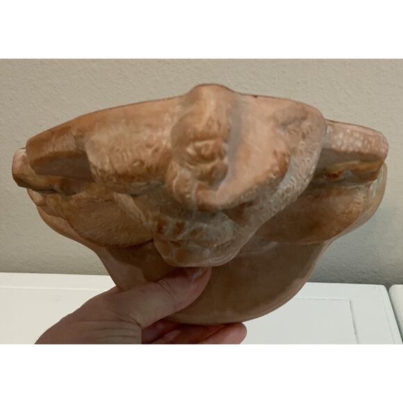 Vtg Terracotta Peach Bunny Rabbit Floral Botanical Spring Wall Shelf Sconce - Picture 8 of 8